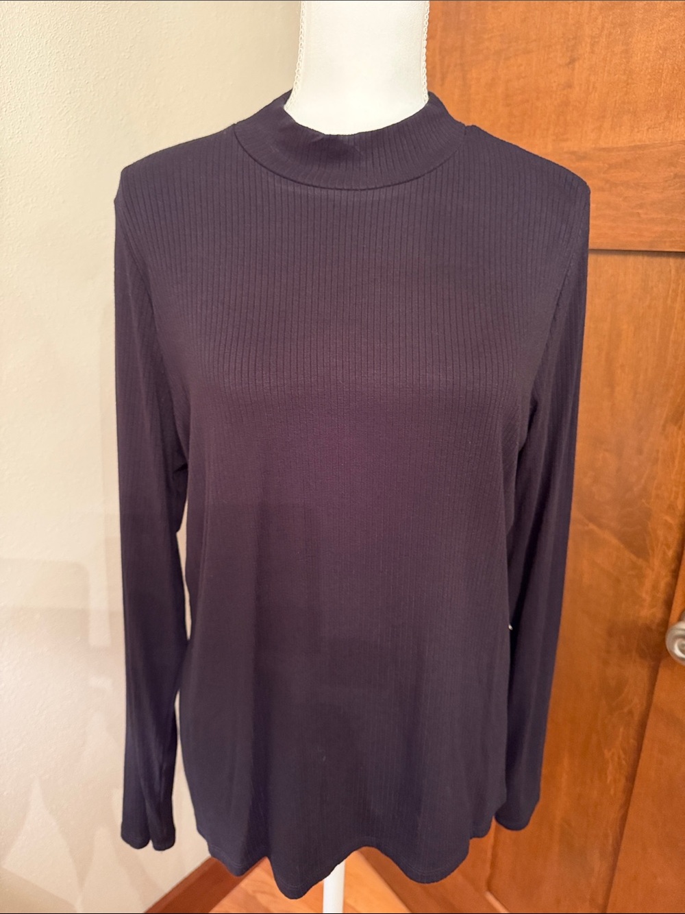 Cyrus Ribbed Mock Neck Long Sleeve Top - Deep Black